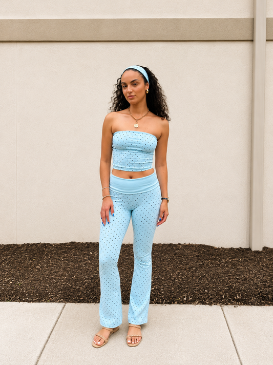 Polka Dot Dream Flare Leggings Set – Women's Y2K Two-Piece Cotton Outfit