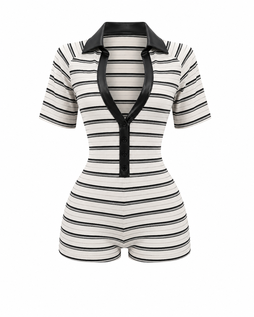 Sweet Escape Ribbed Stripe Polo Romper