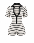 Sweet Escape Ribbed Stripe Polo Romper