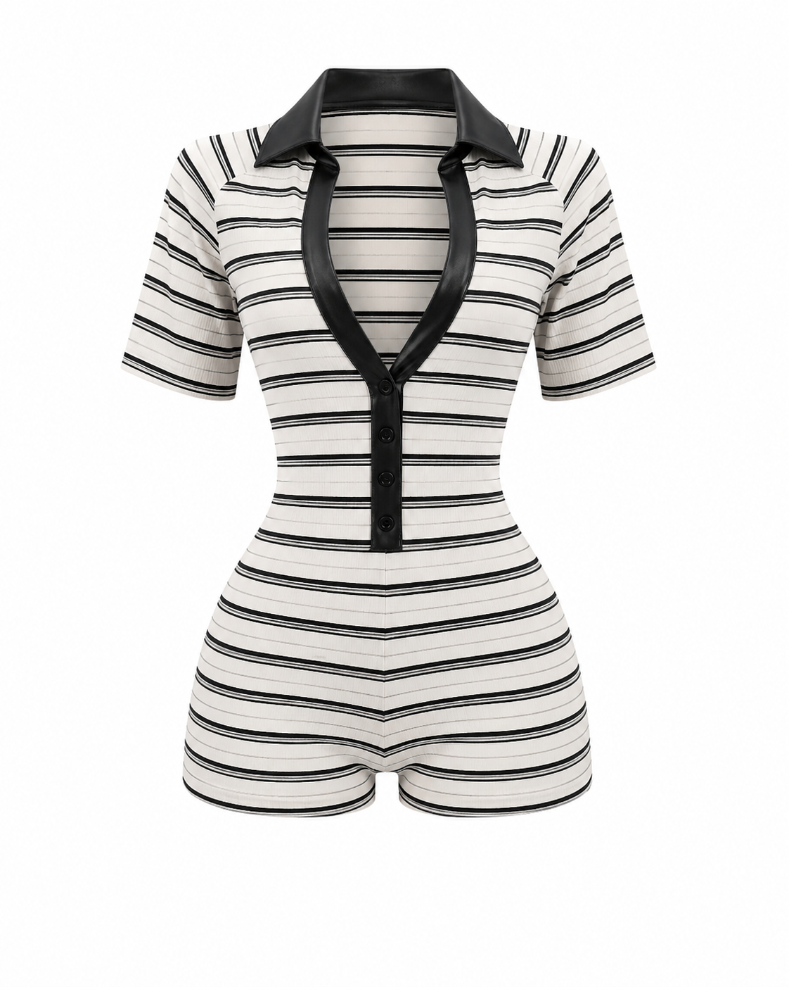 Sweet Escape Ribbed Stripe Polo Romper