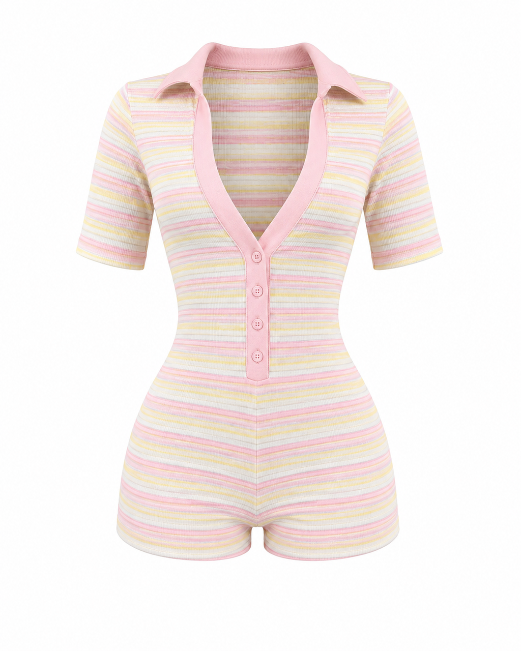 Sweet Escape Ribbed Stripe Polo Romper