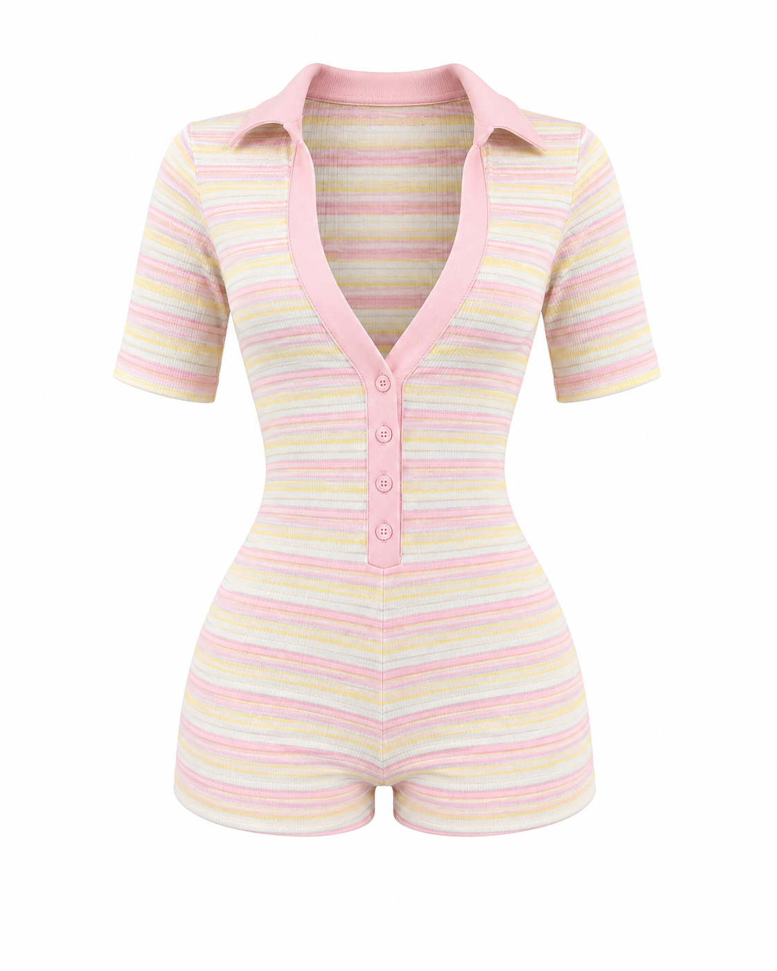 Sweet Escape Ribbed Stripe Polo Romper