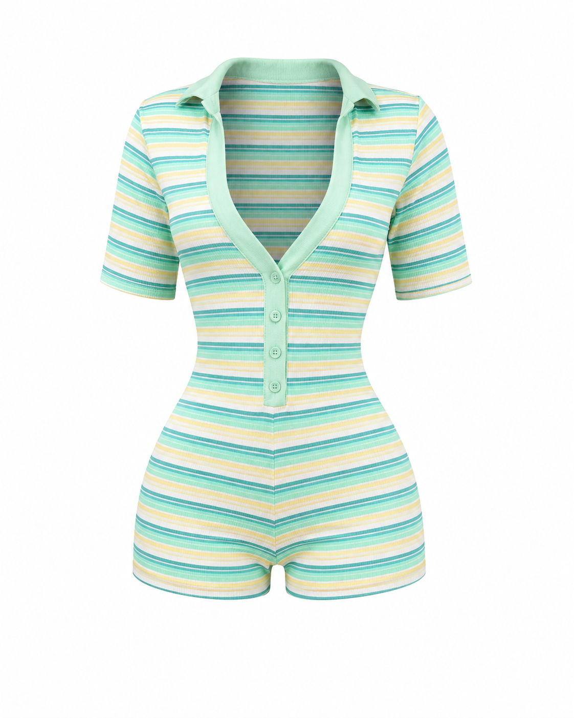 Sweet Escape Ribbed Stripe Polo Romper