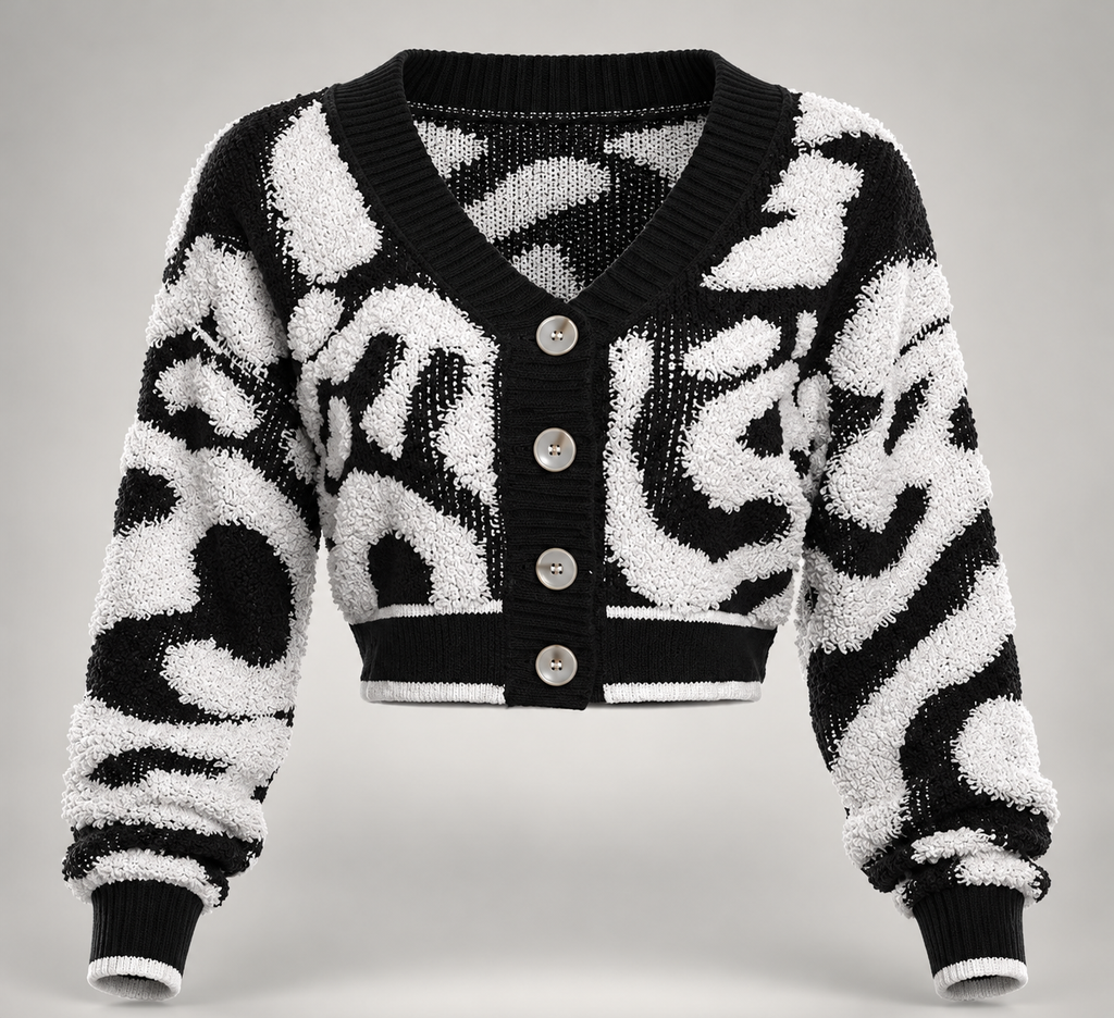 Swirl Fuzzy Cropped Cardigan
