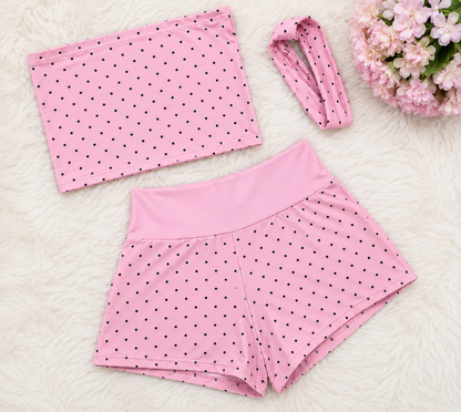 GLITZARA Y2K polka dot top and shorts matching set in blue