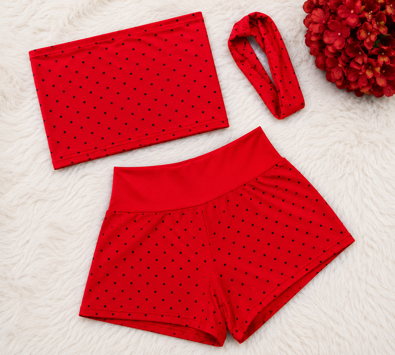 GLITZARA women's Y2K polka dot shorts set – top and shorts two-piece outfit
