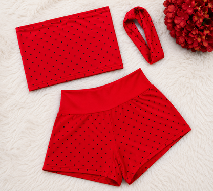 GLITZARA women's Y2K polka dot shorts set – top and shorts two-piece outfit