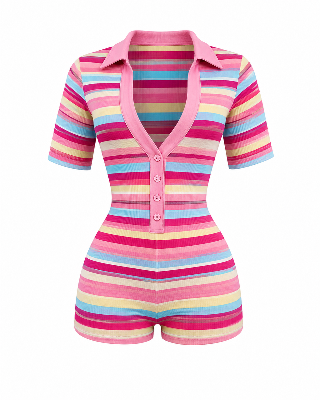 Sweet Escape Ribbed Stripe Polo Romper