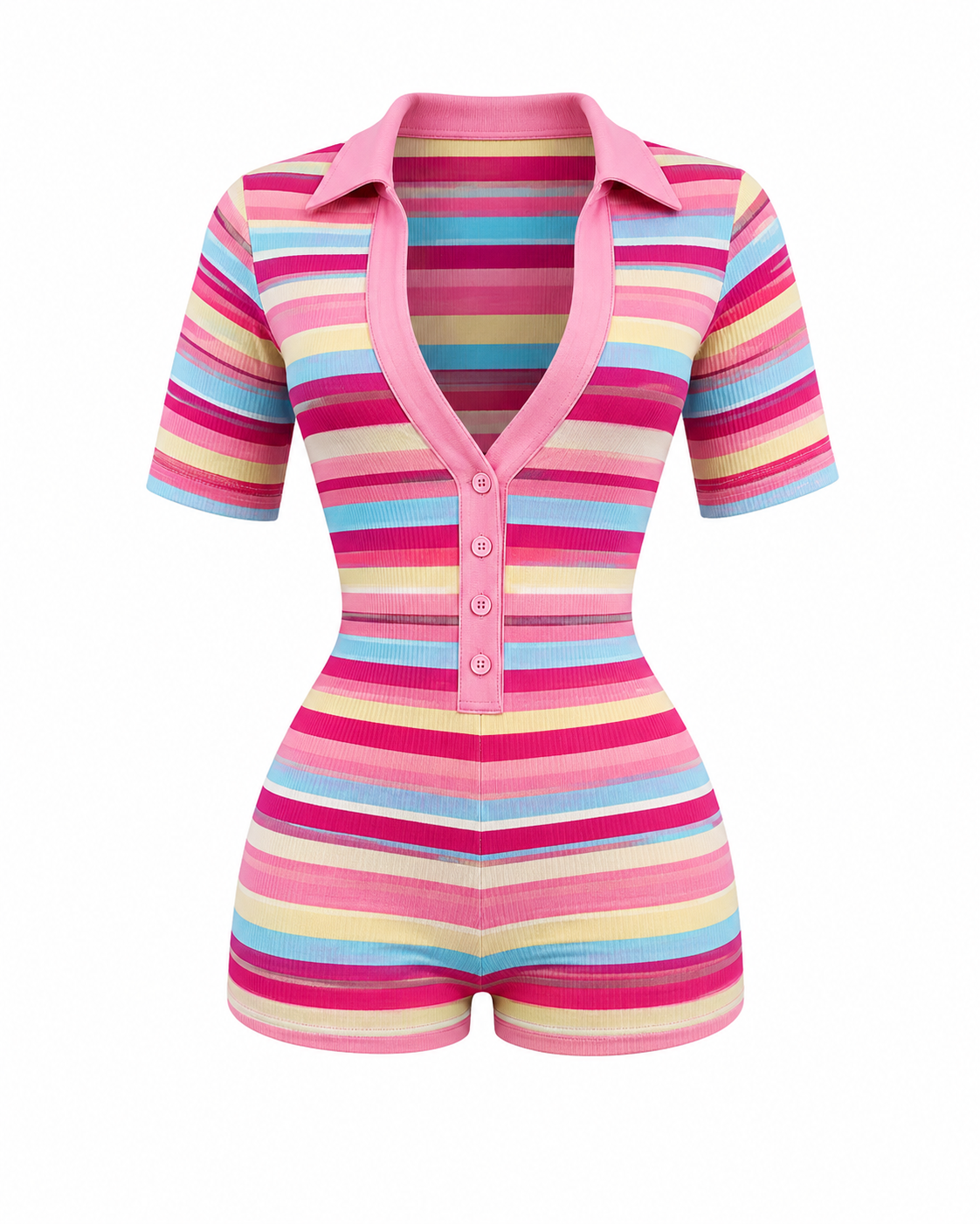 Sweet Escape Ribbed Stripe Polo Romper
