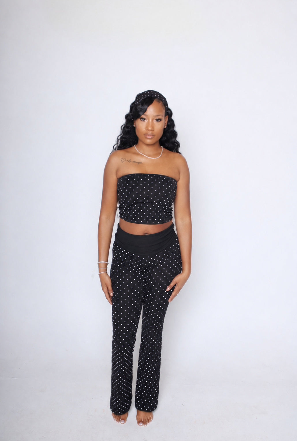 Polka Dot Dream Flare Leggings Set – Women's Y2K Two-Piece Cotton Outfit