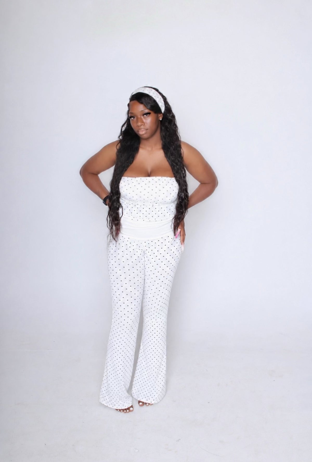 Polka Dot Dream Flare Leggings Set – Women's Y2K Two-Piece Cotton Outfit