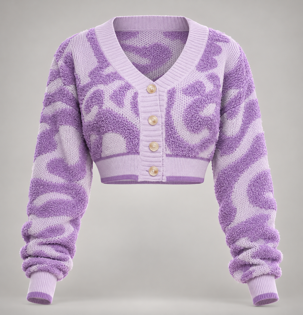 Swirl Fuzzy Cropped Cardigan