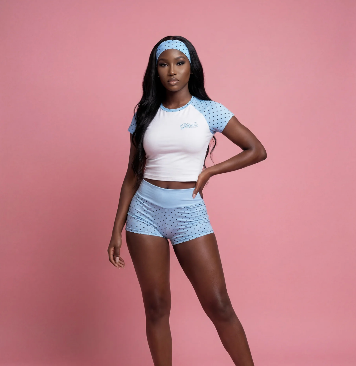 Women's Y2K white tee and polka dot co-ord set in yellow – GLITZARA pre-order