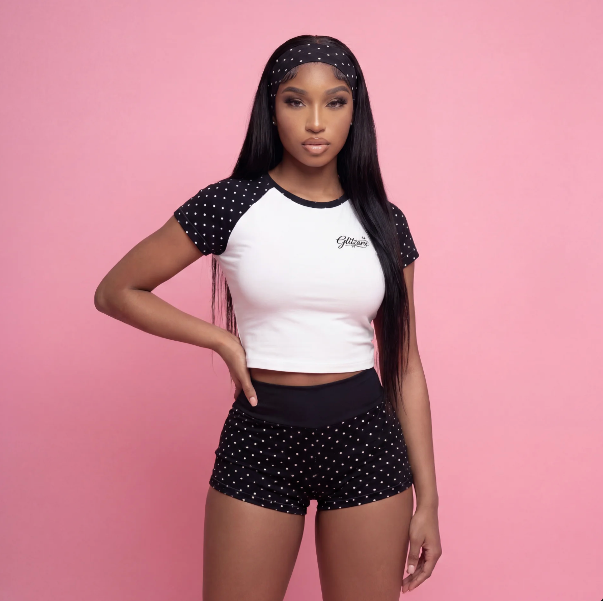 GLITZARA white tee and polka dot set pre-order – Y2K three-piece co-ord outfit