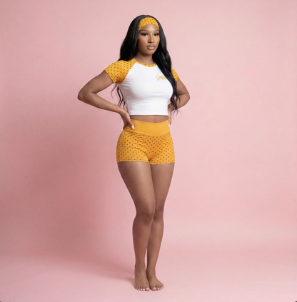 Polka dot Y2K three-piece set in blue – GLITZARA white tee and co-ord outfit