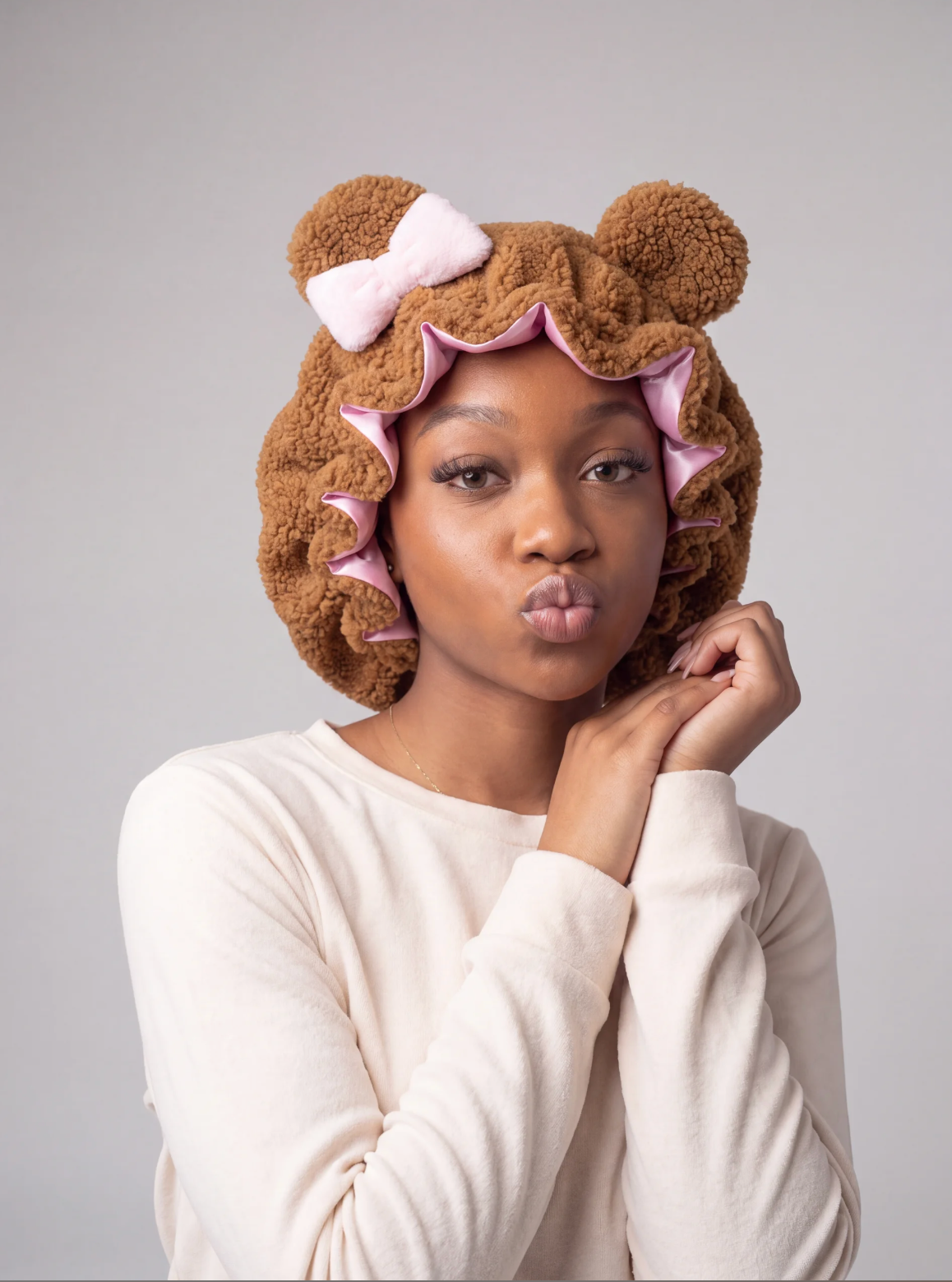 Teddy Bear Satin Lined Bonnet